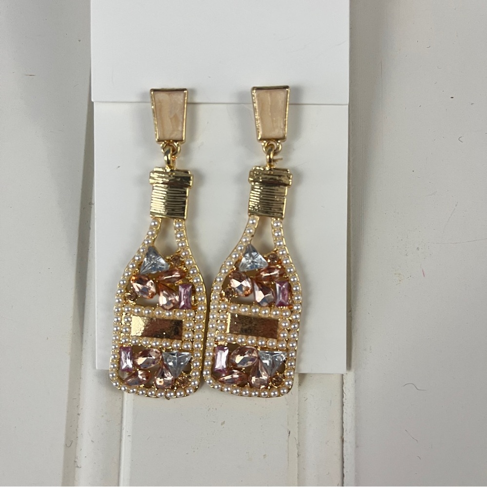 Sparkly Champagne bottle earrings with post back